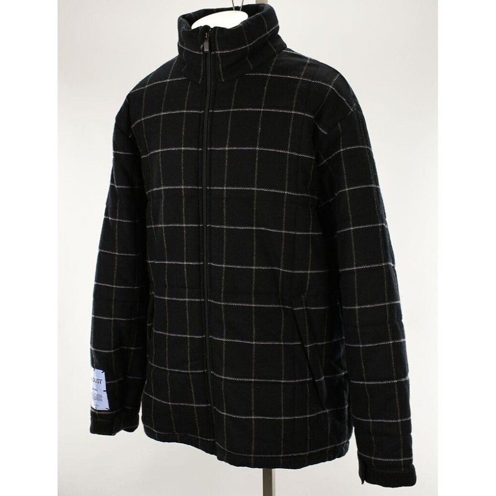 McQ ALEXANDER MCQUEEN Men Black Grid Check VORTEX Insulated Wool Coat XL NWT